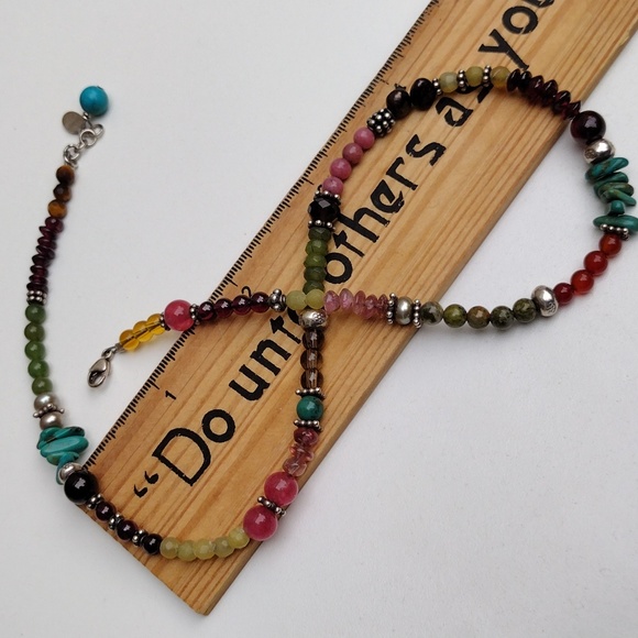 Artisan Sterling Silver Multi Tourmaline Gemstone Necklace - Picture 7 of 8